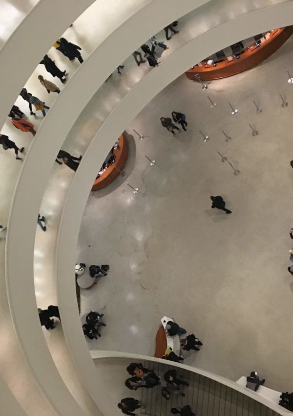 This is an image from the top of the Guggenheim Museum in New York City looking down into the atrium level. NYC