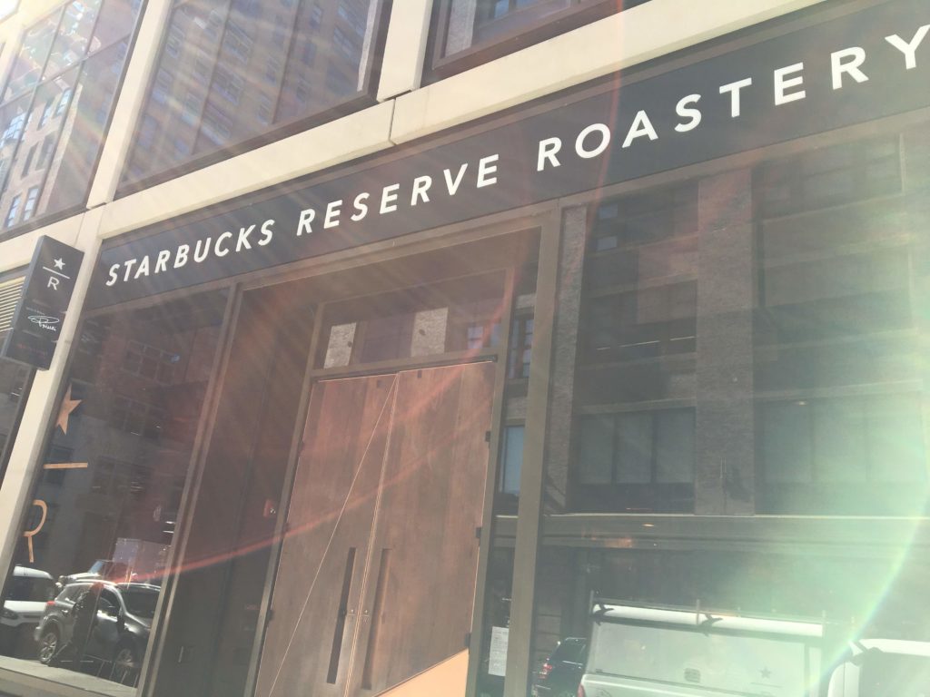 This is an image of the front of the NYC Starbucks Reserve Roastery, one of only six planned Roasteries in the world. Check out my experience! New York City.