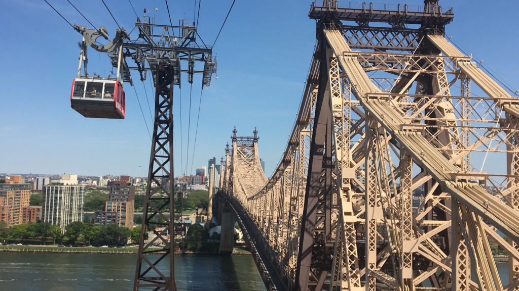 This is an image of the Roosevelt Island Tramway from Manhattan to Roosevelt Island in New York City.
