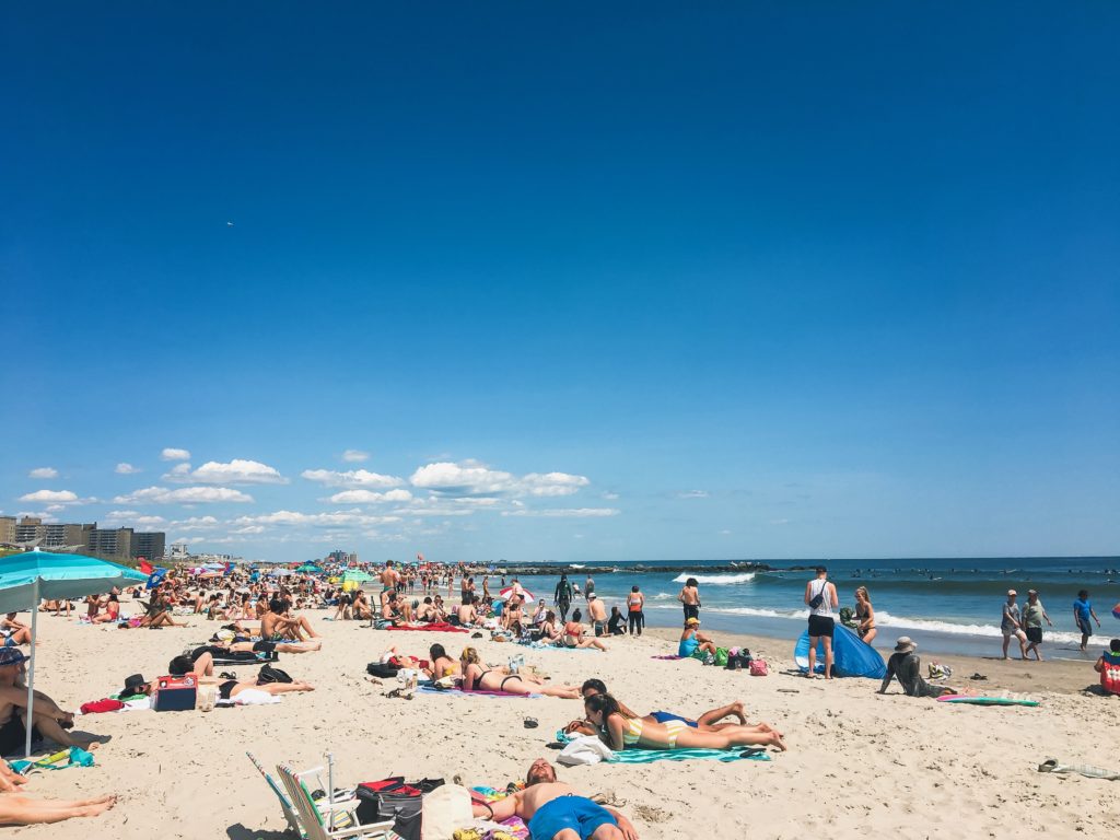 This is an image of a crowded beach in New York City on a summer day.