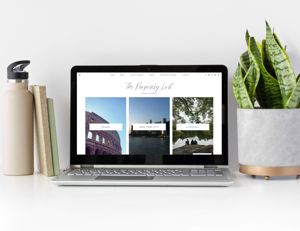 Are you ready to begin your blogging adventure? I like to say, when you learn how to start a travel blog, it's like building your dream home from the ground up. This is an image of a computer with The Purposely Lost home screen.