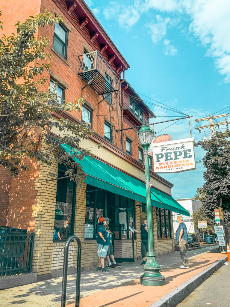 This is an image of the front of Frank Pepe's Pizza in New Haven, Connecticut.