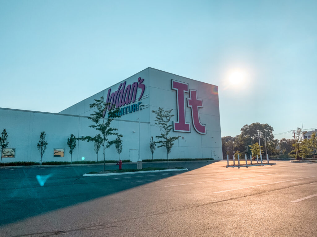 This is an image of Jordan's Furniture building in New Haven, Connecticut.