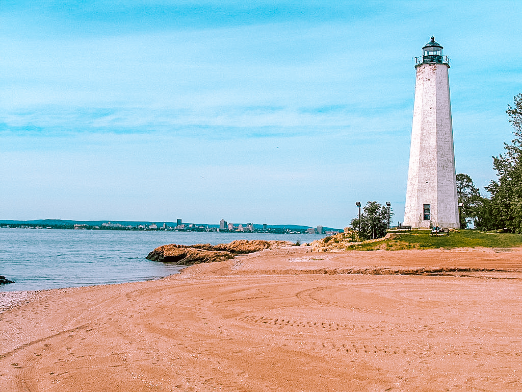 This is an image of Five Mile Point Lighthouse in New Haven, Connecticut.