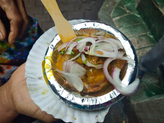This is an image of street food in Varanasi, India.