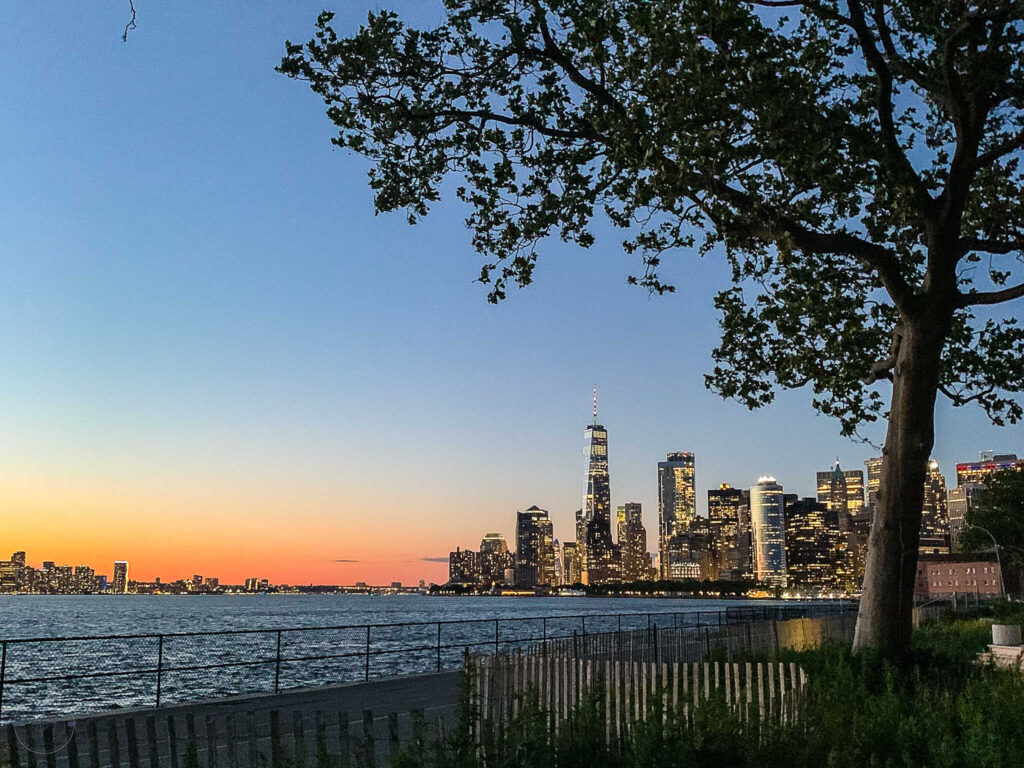 This is an image of Lower Manhattan during late sunset from Governor's Island in New York City.