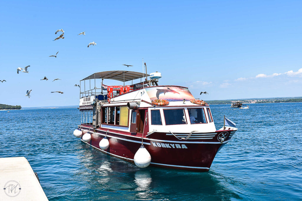 This is an image of a tour boat to visit Brijuni Islands National Park in Pula, Croatia.