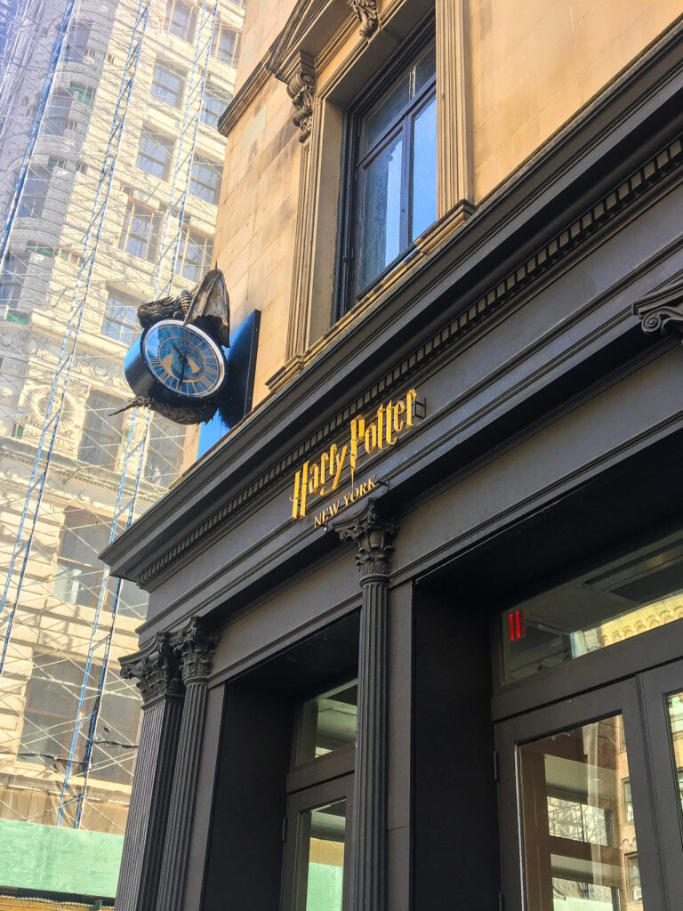 This is an image of the Harry Potter Store entrance in New York City NYC.