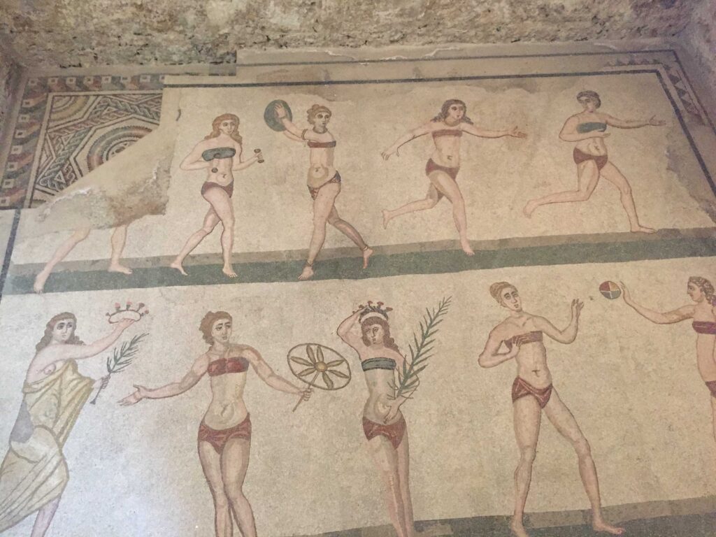 This is an image of Roman mosaics at the Villa Romana del Casale near Piazza Armerina, Italy.