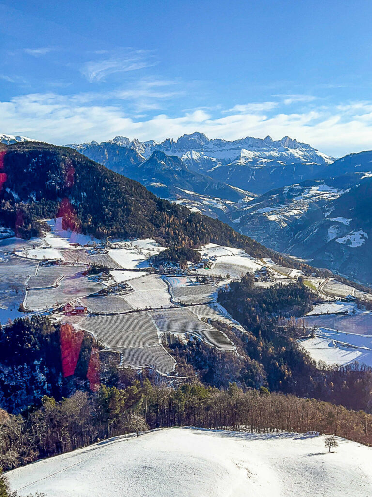 This is an image of the Dolomites from the funicular in Bolzano, Italy.