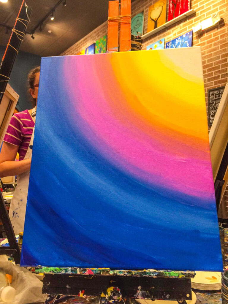 This is an image of an unfinished artwork at a Muse Paint bar.