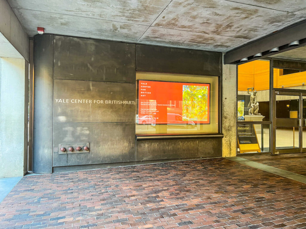 This is a sign at the entrance of the ale center for British art in New Haven Connecticut