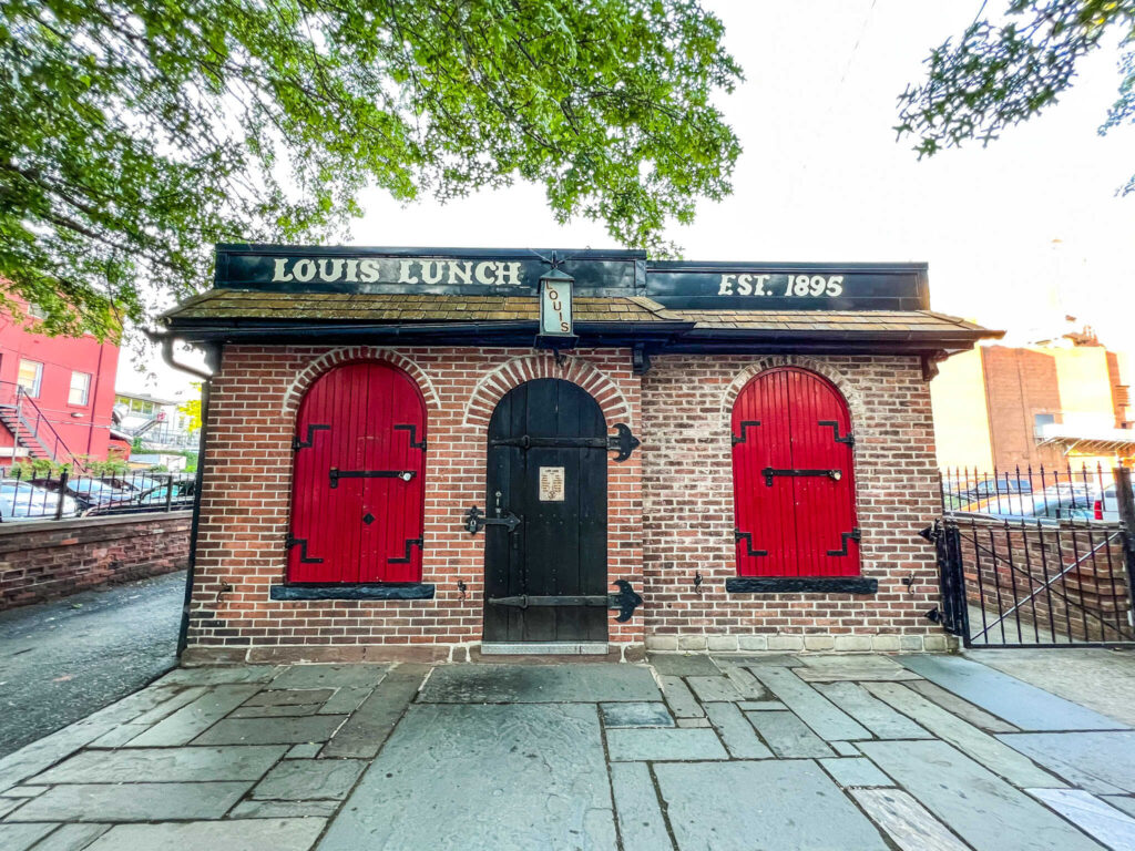 This is the front of Louis' Lunch in New Haven, Connecticut. 