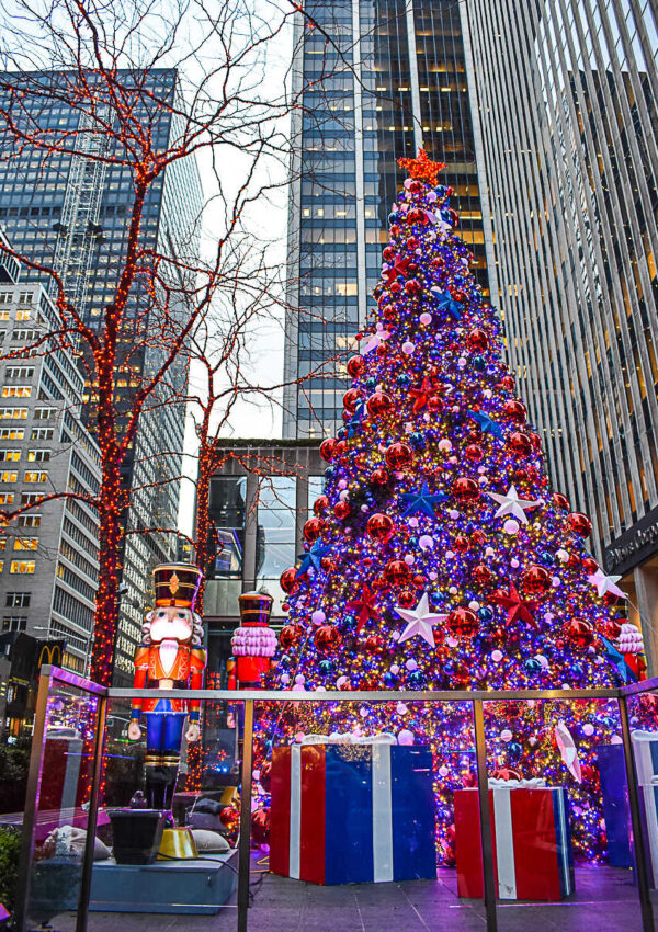 This is an image of the Christmas tree on sixth Avenue in New York City NYC.
