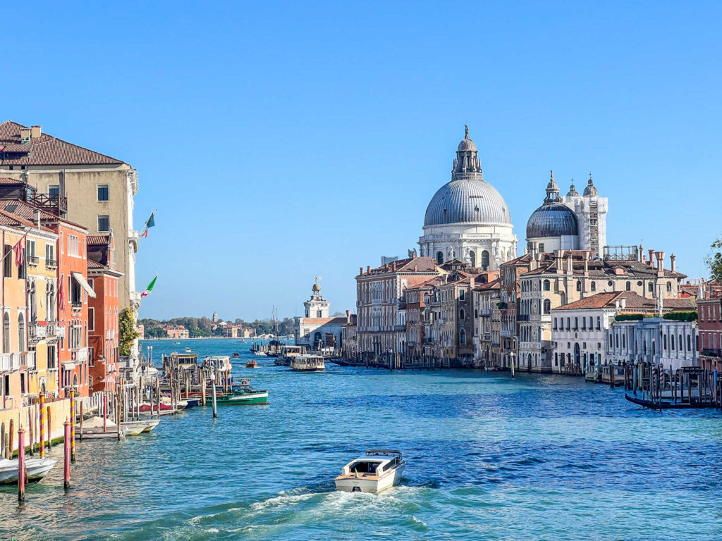 This is an image of the view from the Accademia Bridge in Venice, Italy.